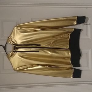 Metallic Gold Hooded Woman's Jacket